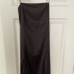 Black slit satin effect dress